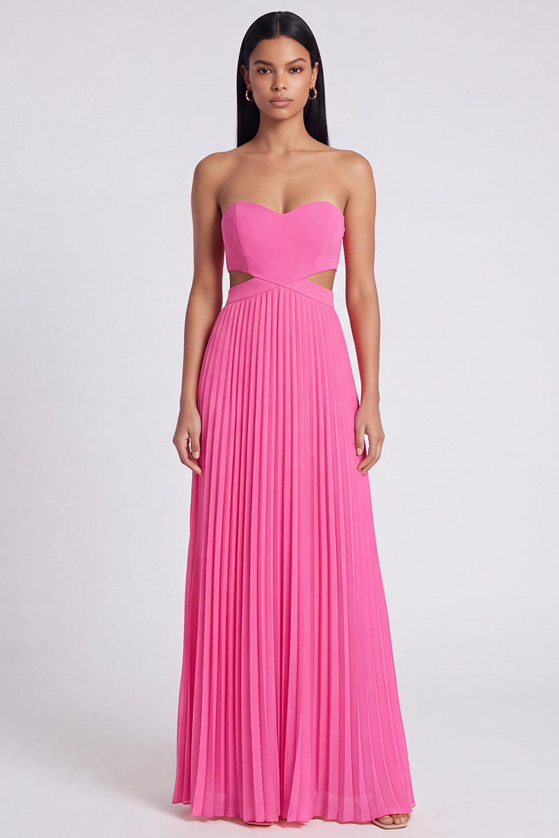 Laden Sie das Bild in den Galerie-Viewer, A-Linie pink-orange-Sweetheart plissiertes Maxi-Kleid