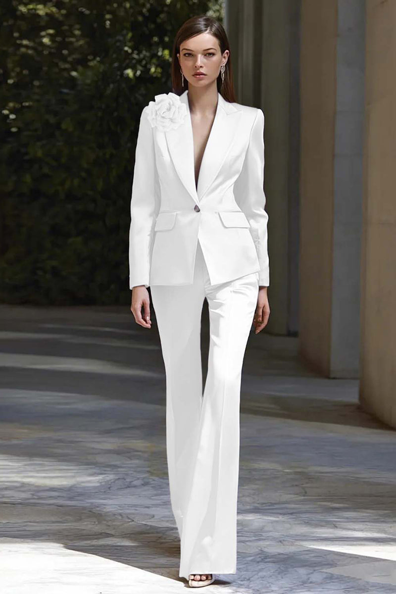 Laden Sie das Bild in den Galerie-Viewer, Flieder 2-teilige Business Anzüge aus Satin mit Peak Revers und Blume