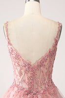 Laden Sie das Bild in den Galerie-Viewer, Blush A-Linie Spaghettiträger gestuftes Tüllkorsett Langes Ballkleid