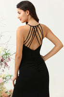 Laden Sie das Bild in den Galerie-Viewer, Schwarzes Neckholder Etui langes Brautjungfernkleid mit offenem Rücken