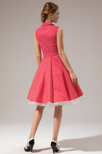 Ärmellose Polka Dot 1950er Jahre Kleid