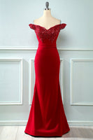 Laden Sie das Bild in den Galerie-Viewer, Off Shoulder Pailletten Meerjungfrau Abschlussball Kleid