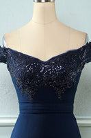 Laden Sie das Bild in den Galerie-Viewer, Off Shoulder Pailletten Meerjungfrau Abschlussball Kleid