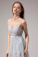 Laden Sie das Bild in den Galerie-Viewer, Graues Abendkleid mit Applikationen