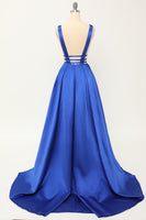 Laden Sie das Bild in den Galerie-Viewer, Blush Satin langes Ballkleid