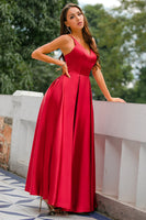 Laden Sie das Bild in den Galerie-Viewer, Rotes Satin Kleid