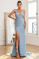 Laden Sie das Bild in den Galerie-Viewer, Hellblaues Meerjungfrau Langes Ballkleid mit Strass