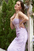 Laden Sie das Bild in den Galerie-Viewer, Herzausschnitt Meerjungfrau langes lila Ballkleid mit Applikationen
