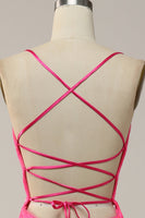 Laden Sie das Bild in den Galerie-Viewer, Meerjungfrau Spaghettiträger Pailletten Pink Langes Ballkleid