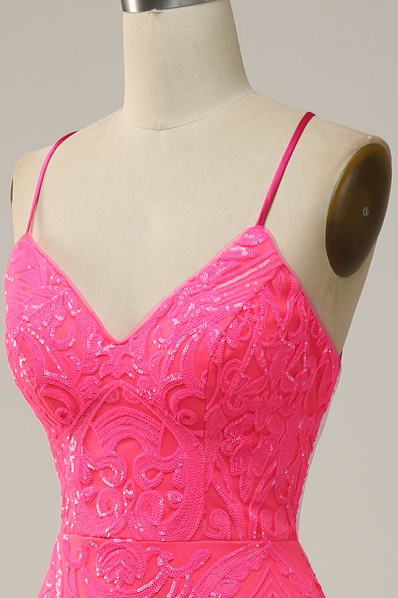Zapaka Frauen Pink Ballkleid Meerjungfrau Pailletten V-Ausschnitt Formelles  Kleid mit Schnürung – ZAPAKA DE