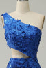Laden Sie das Bild in den Galerie-Viewer, Meerjungfrau Eine Schulter Königsblaues Pailletten Ausgeschnittenes Ballkleid mit Schlitz