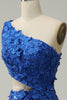 Laden Sie das Bild in den Galerie-Viewer, Meerjungfrau Eine Schulter Königsblaues Pailletten Ausgeschnittenes Ballkleid mit Schlitz