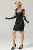 Laden Sie das Bild in den Galerie-Viewer, Schwarzes 1920er Jahre Pailletten Flapper Kleid