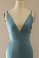 Laden Sie das Bild in den Galerie-Viewer, Mermaid Blau V-Ausschnitt Langes Ballkleid
