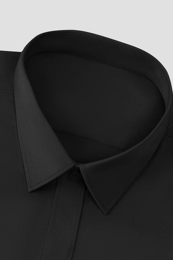 Schwarzes Einfarbig Herren Anzughemd