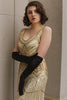 Laden Sie das Bild in den Galerie-Viewer, 1920er Jahre Champagner Fransen Pailletten Kleid