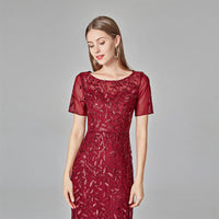 Laden Sie das Bild in den Galerie-Viewer, Mermaid Rotes Ballkleid mit Kurzen Ärmeln