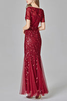 Laden Sie das Bild in den Galerie-Viewer, Mermaid Rotes Ballkleid mit Kurzen Ärmeln