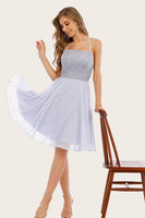 Laden Sie das Bild in den Galerie-Viewer, Graues Strass kurzes Abiballkleid