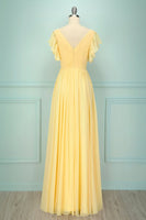 Laden Sie das Bild in den Galerie-Viewer, Gelbes V-Ausschnitt Langes Kleid