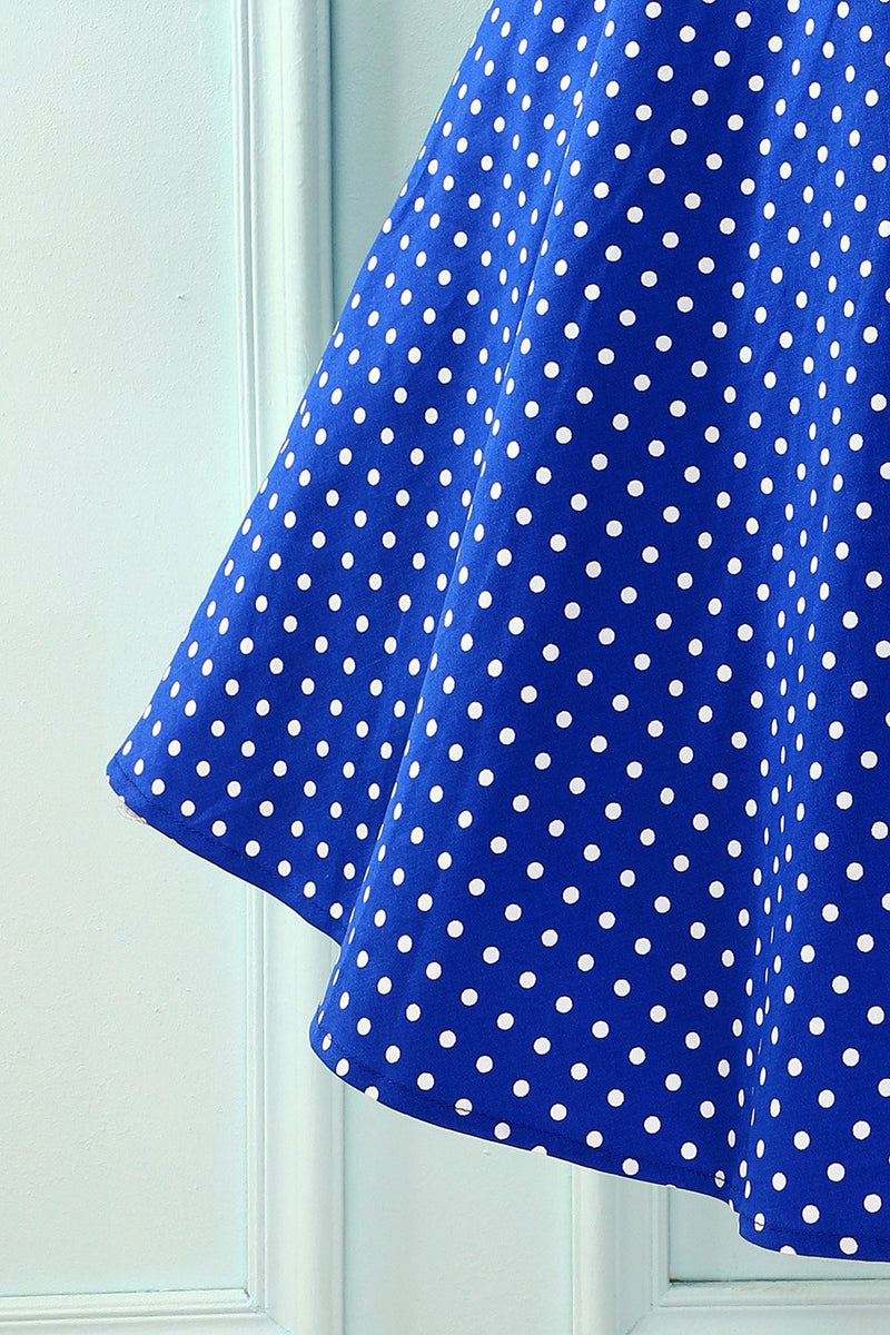 Laden Sie das Bild in den Galerie-Viewer, Königsblaues Kleid Mit Weißen Tupfen