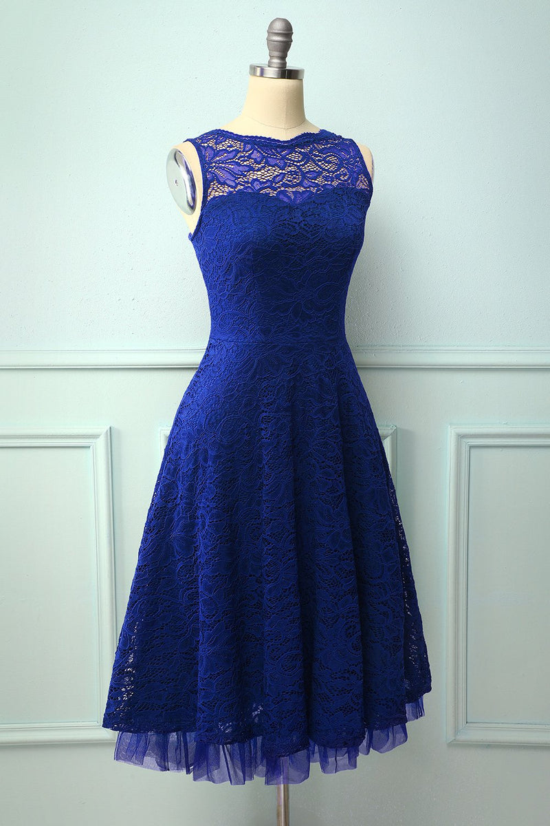 Laden Sie das Bild in den Galerie-Viewer, Spitze Königsblaues Formelles Kleid