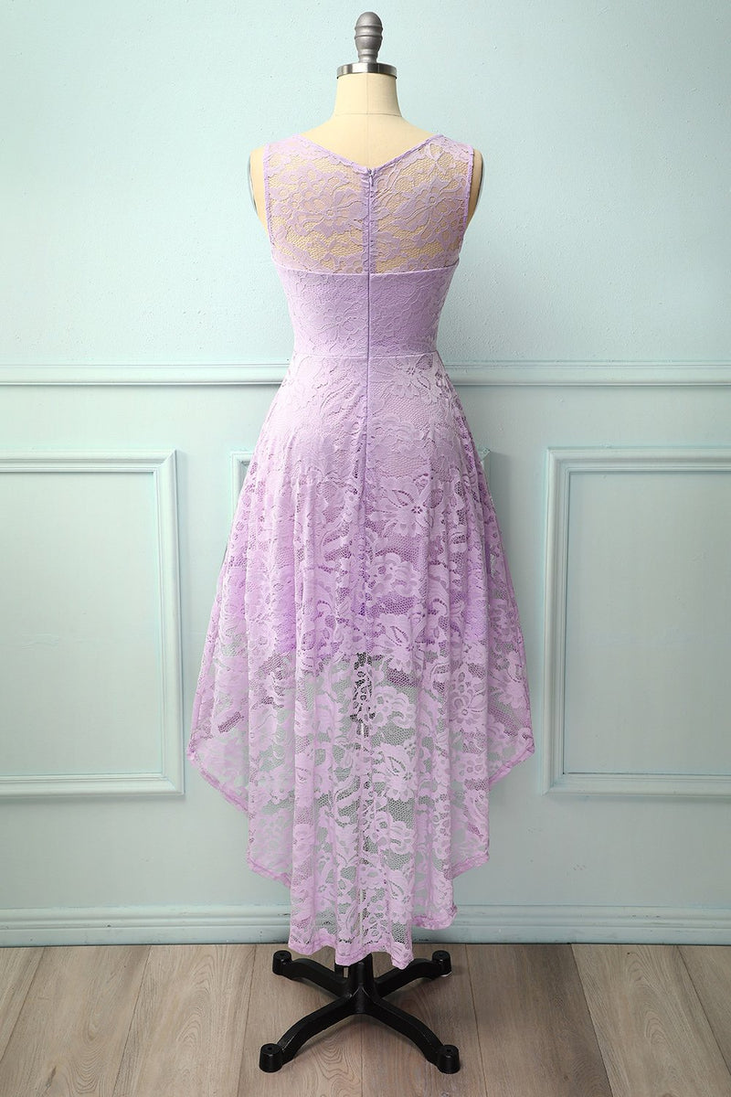 Laden Sie das Bild in den Galerie-Viewer, Asymmetrisches Lavendel Spitzenkleid