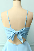 Laden Sie das Bild in den Galerie-Viewer, Blaues Cocktailkleid mit Offenem Rücken