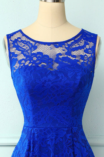 Blaues High-Low Spitze Party Kleid
