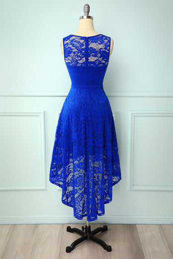 Blaues High-Low Spitze Party Kleid
