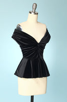 Laden Sie das Bild in den Galerie-Viewer, Schwarz Samt Cropped Tops