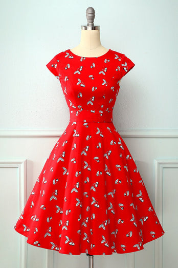 Rot Kirsche 1950er Swing Kleid
