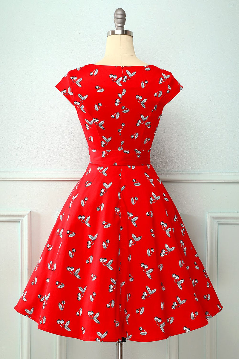 Laden Sie das Bild in den Galerie-Viewer, Rot Kirsche 1950er Swing Kleid