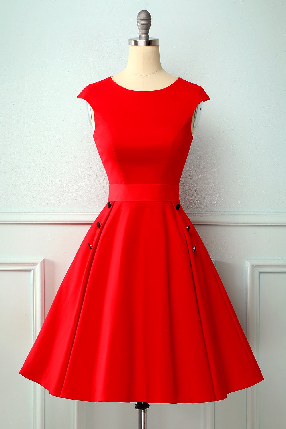 Rot Knopf 1950er Swing Kleid