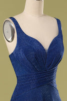 Laden Sie das Bild in den Galerie-Viewer, Langes Funkeln Königsblau Ballkleid