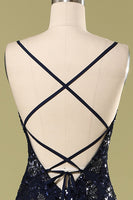 Laden Sie das Bild in den Galerie-Viewer, Marine Abendkleid mit Strass &amp; Pailletten