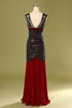 Laden Sie das Bild in den Galerie-Viewer, Dunkelgrünes langes Pailletten Flapperkleid aus den 1920er Jahren
