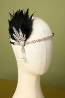 Laden Sie das Bild in den Galerie-Viewer, Schwarz Strass Feder 1920er Flapper Stirnband