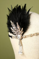 Laden Sie das Bild in den Galerie-Viewer, Schwarz Strass Feder 1920er Flapper Stirnband