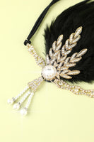 Laden Sie das Bild in den Galerie-Viewer, Schwarz Strass Feder 1920er Flapper Stirnband