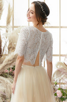 Laden Sie das Bild in den Galerie-Viewer, Champagner zweiteiligen langen Abschlussball Kleid