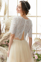 Laden Sie das Bild in den Galerie-Viewer, Champagner zweiteiligen langen Abschlussball Kleid