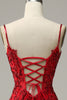Laden Sie das Bild in den Galerie-Viewer, Meerjungfrau Spaghettiträger rote Pailletten langes Ballkleid mit Schlitz