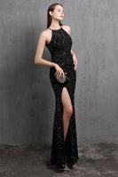 Laden Sie das Bild in den Galerie-Viewer, Burgund Pailletten langes Ballkleid mit Schlitz