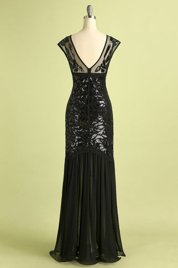 Schwarz 1920er Pailletten Flapper Kleid