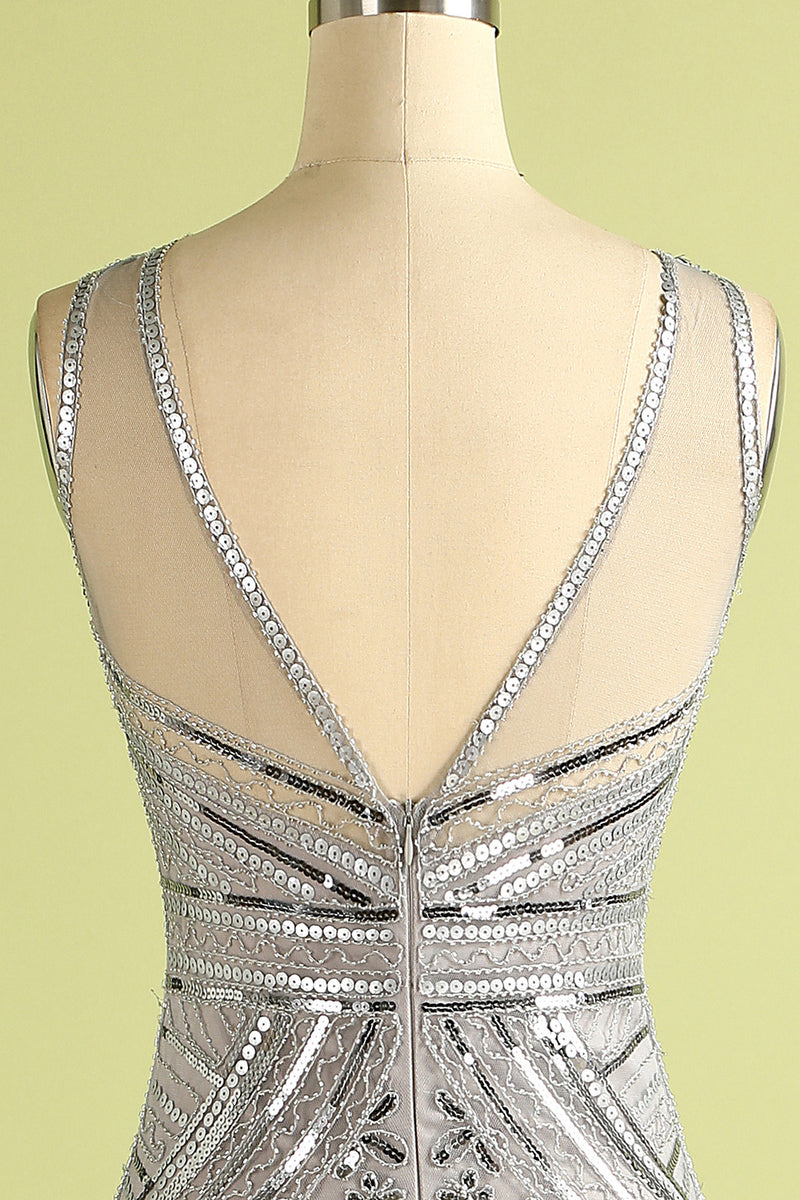 Laden Sie das Bild in den Galerie-Viewer, Silver Paillette Lang Tüll 1920er Kleid