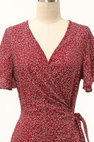 Laden Sie das Bild in den Galerie-Viewer, Sommer Burgundy Drucken Lässiges Kleid