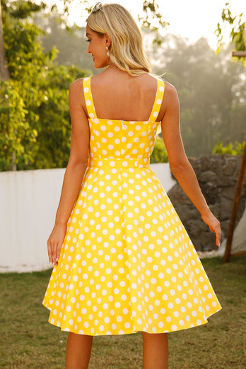 Gelbe Polka Dots 1950er Jahre Sonnenkleid