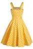 Laden Sie das Bild in den Galerie-Viewer, Gelbe Polka Dots 1950er Jahre Sonnenkleid