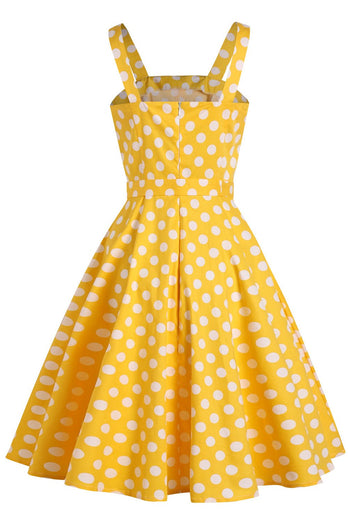 Gelbe Polka Dots 1950er Jahre Sonnenkleid